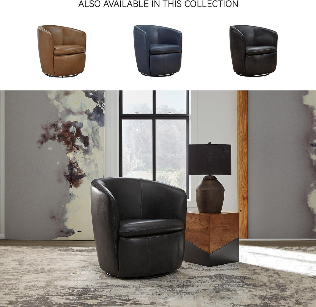 Leather Swivel Accent Chair, Midnight