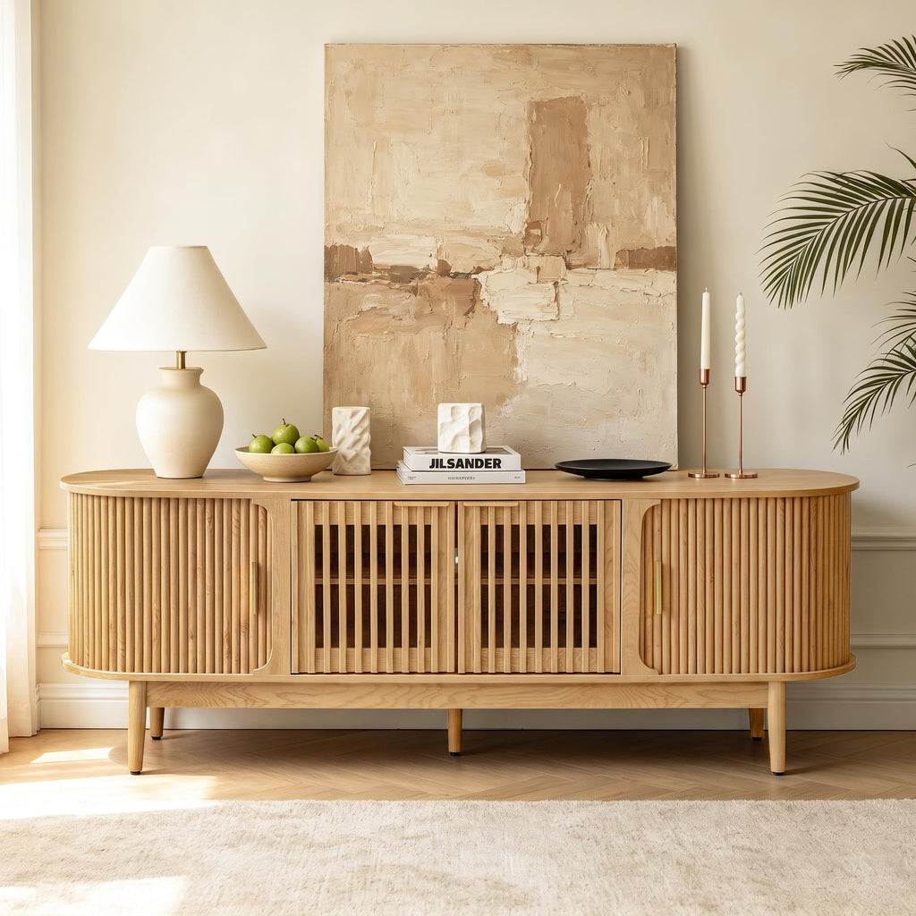 70 Inch Fluted Mid-Century Modern TV Stand