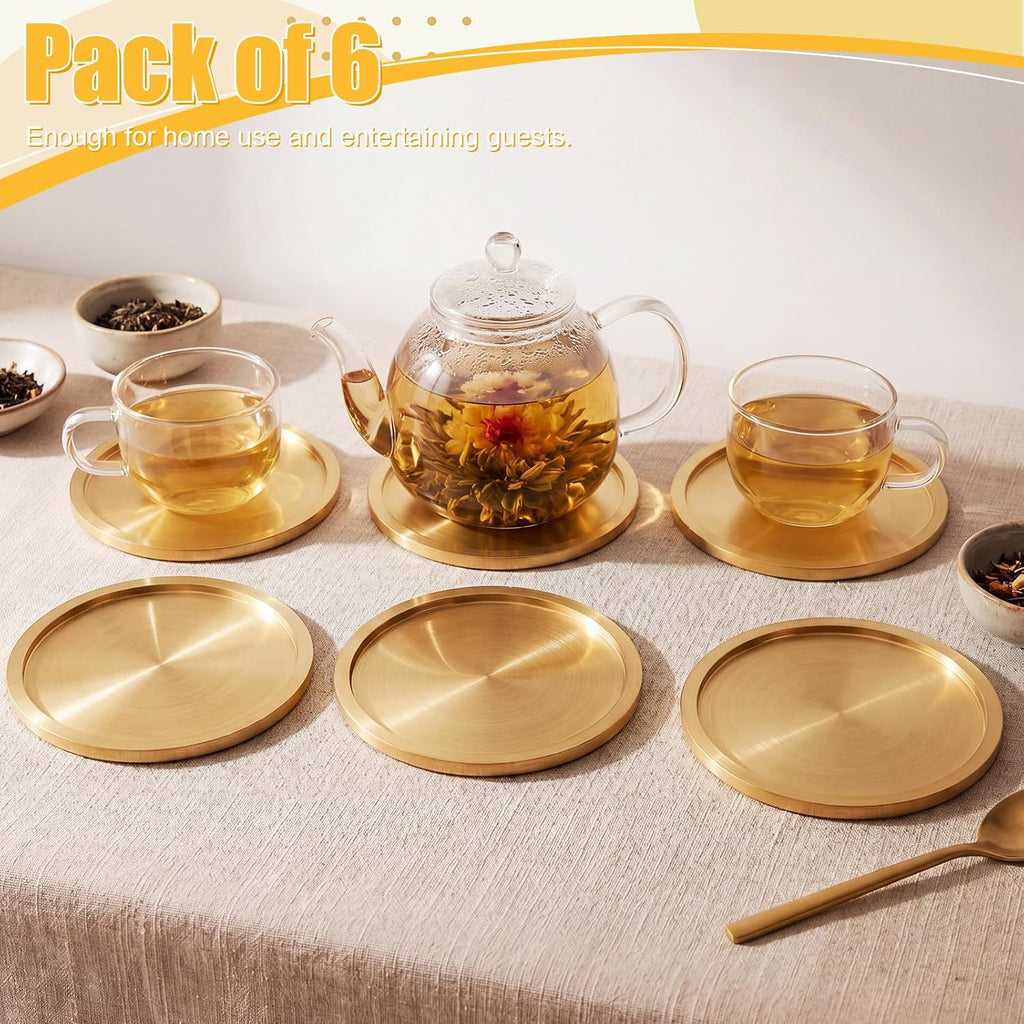 Brass Coasters for Drinks Gold Coasters,3.94 Inches - Set of 6