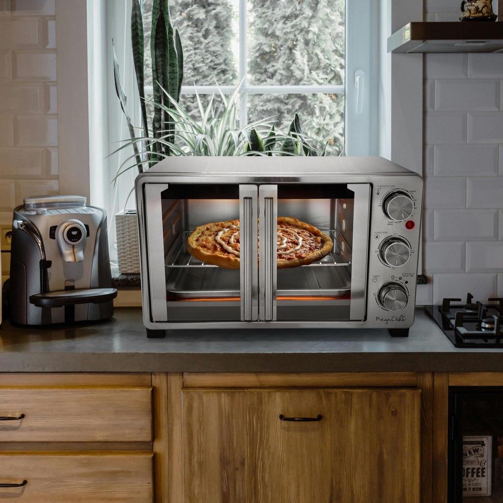 26.4 Quart French Door Multi-Function Stainless Steel Electric Toaster Oven with Temperature & Timer Control and