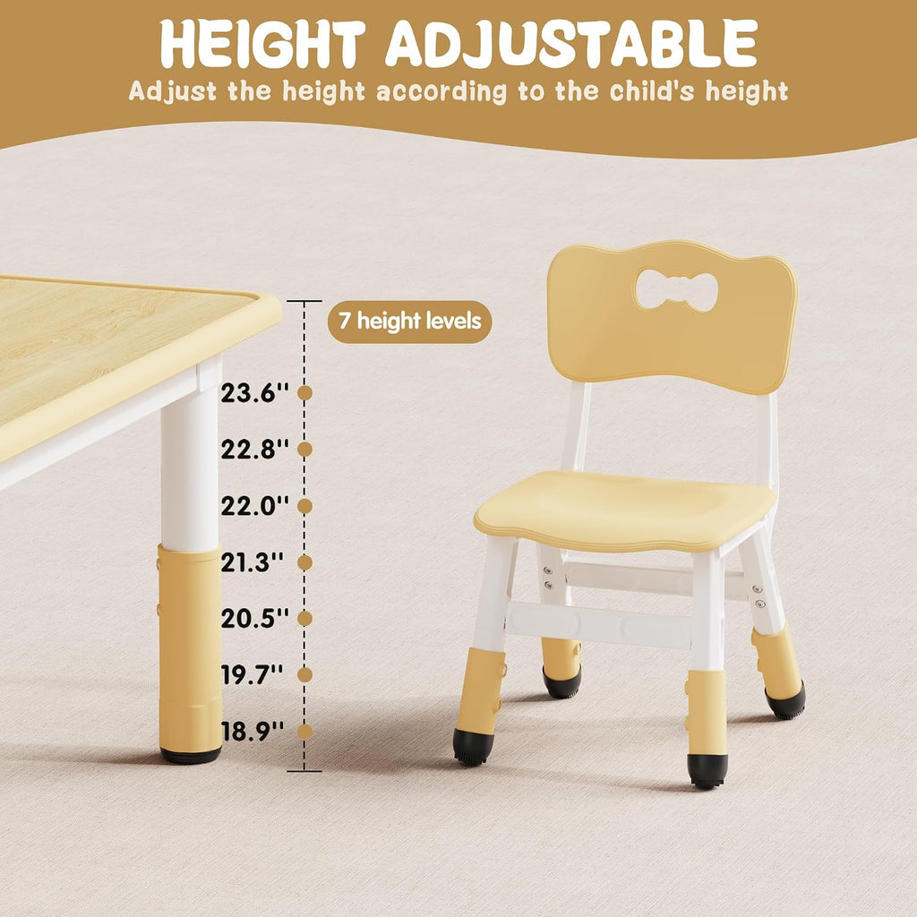 Adjustable Toddler Table and Chair Set, 31.5" L x 23.6" W Beige