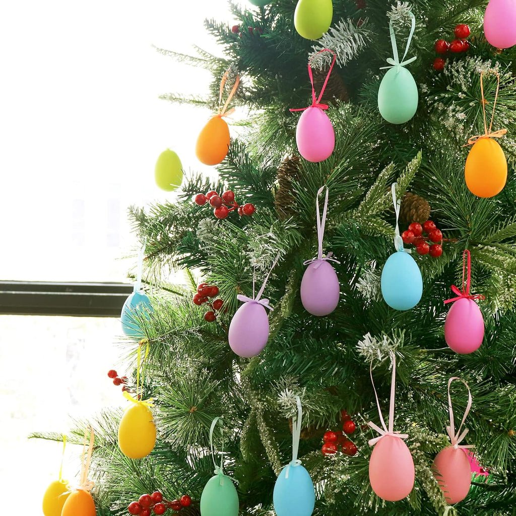 Easter Decorations Tree Ornaments - Hanging Egg Spring Ornaments for Small Tree, Matte Finish with Nice - Set of 24