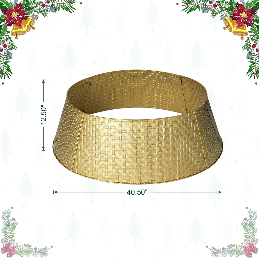 40.5" D Gold Metal Weave Tree Collar, Decorative Tree Stand Cover Tree Ring for Christmas Decor