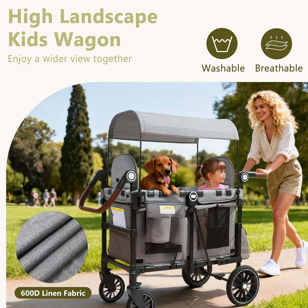 Wagon Stroller for 2 Kids, Shock-Absorbing Wheels, Grey