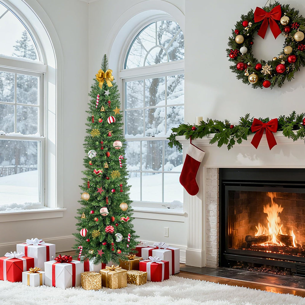 5FT Prelit Pencil Christmas Tree, Slim Christmas Tree