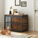 Dog Crate Furniture, 36.6" Heavy Duty Dog Kennel with Sliding Barn Door, Wooden Dog Cage Indoor