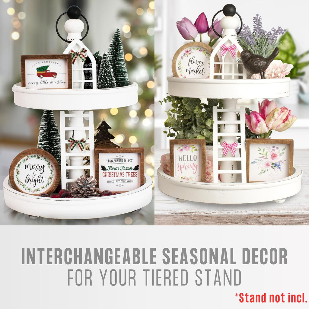 The Ultimate Farmhouse Christmas Tiered Tray Decor Set - Beautiful Year Round Seasonal & Halloween Holiday Decoration