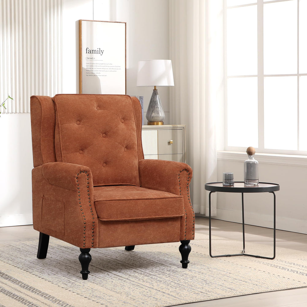 High Back Accent Chair, Vintage Wingback Armchair, Upholstered Reading Sofa Chair with Solid Wood Legs Comfy Home