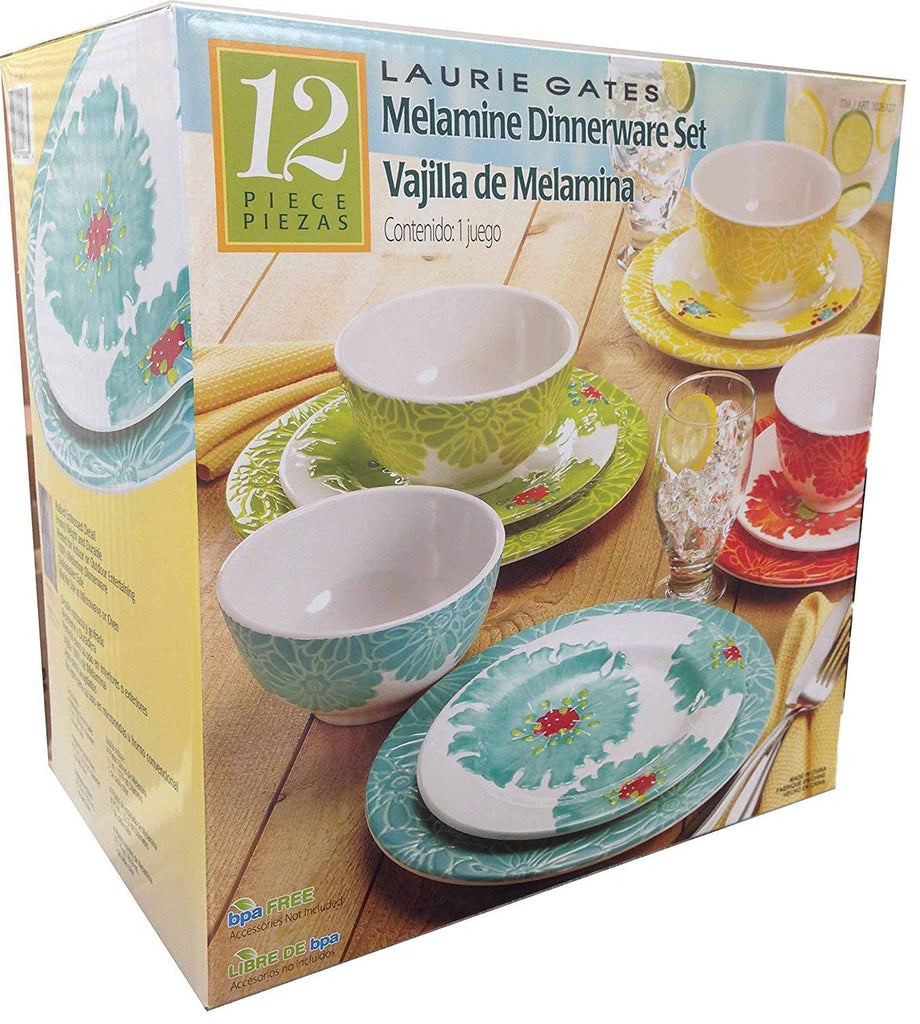 12 Piece Melamine Dinnerware Set (Red, Yellow, Green, Blue)