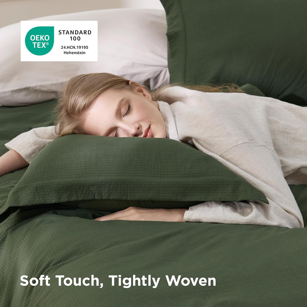Textured Duvet Cover Queen - Cotton-Like Polyester Jacquard Duvet Cover Set for All Seasons - 3 Pieces Elevated Dobby