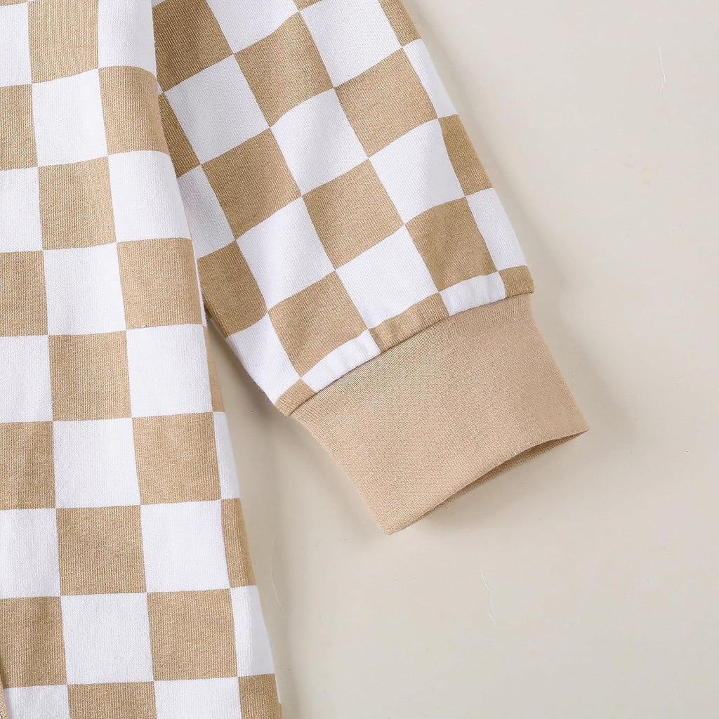 Newborn Baby Boy Girl Clothes Checkered Long Sleeve Zipper Romper Jumpsuit One Piece Bodysuit Fall Winter Outfit