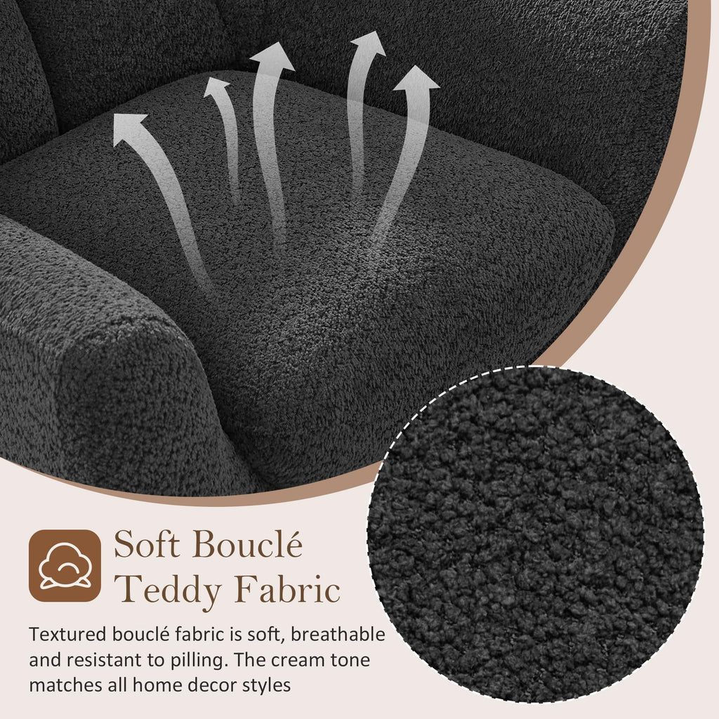 34.6" Oversized Accent Chair with WingBack, Teddy Boucle Grey
