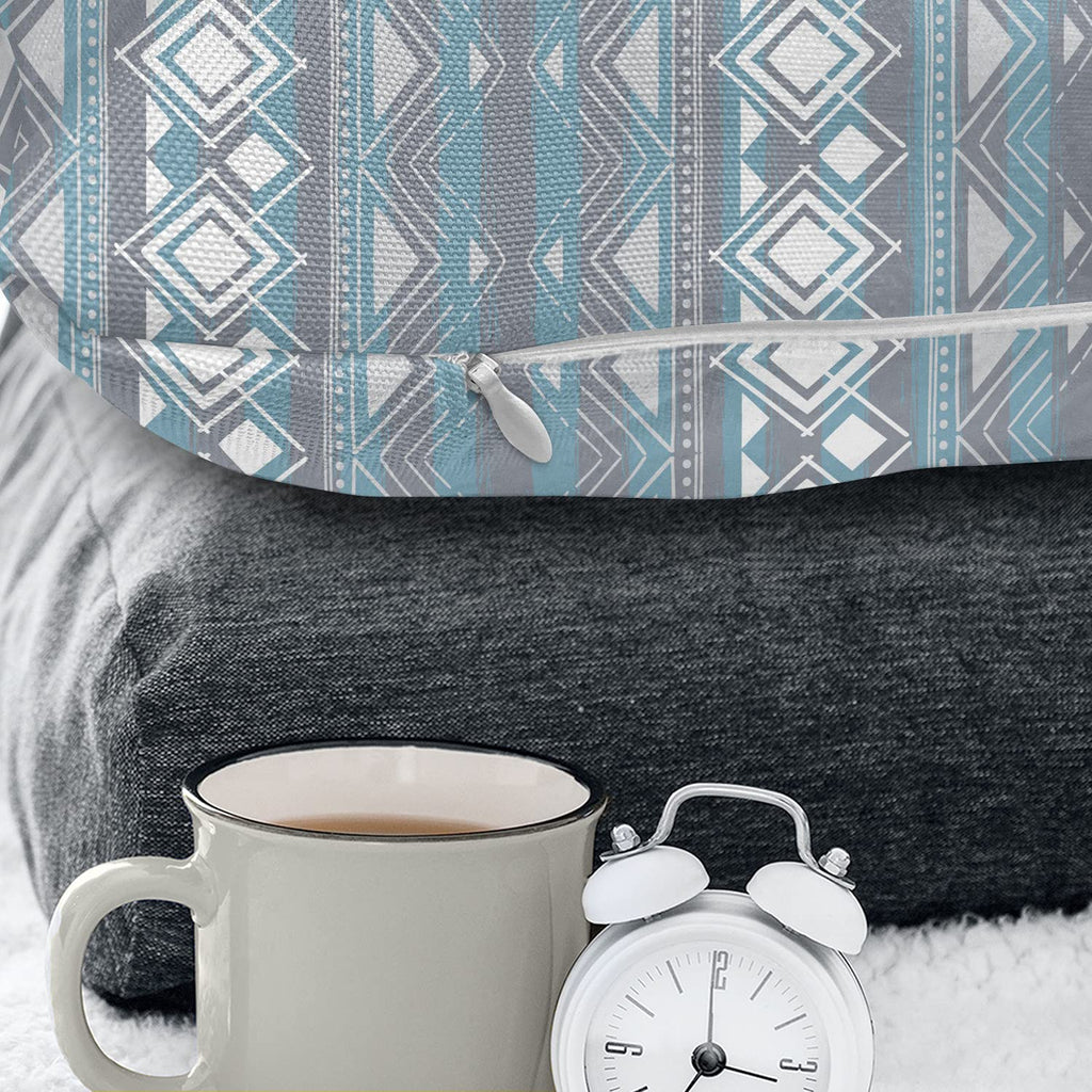 Tribal Throw Pillow Cushion Case, Moroccan Geometric Border Image with Dots Triangles Art, Decorative Rectangle