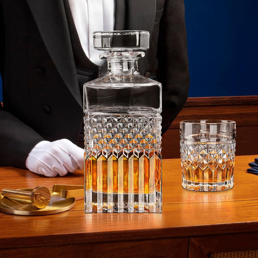 Whiskey Decanter, 29oz Liquor Decanter with Glass Stopper in Gift Box, Premium Bourbon Decanter, Crystal Scotch - Set of 5