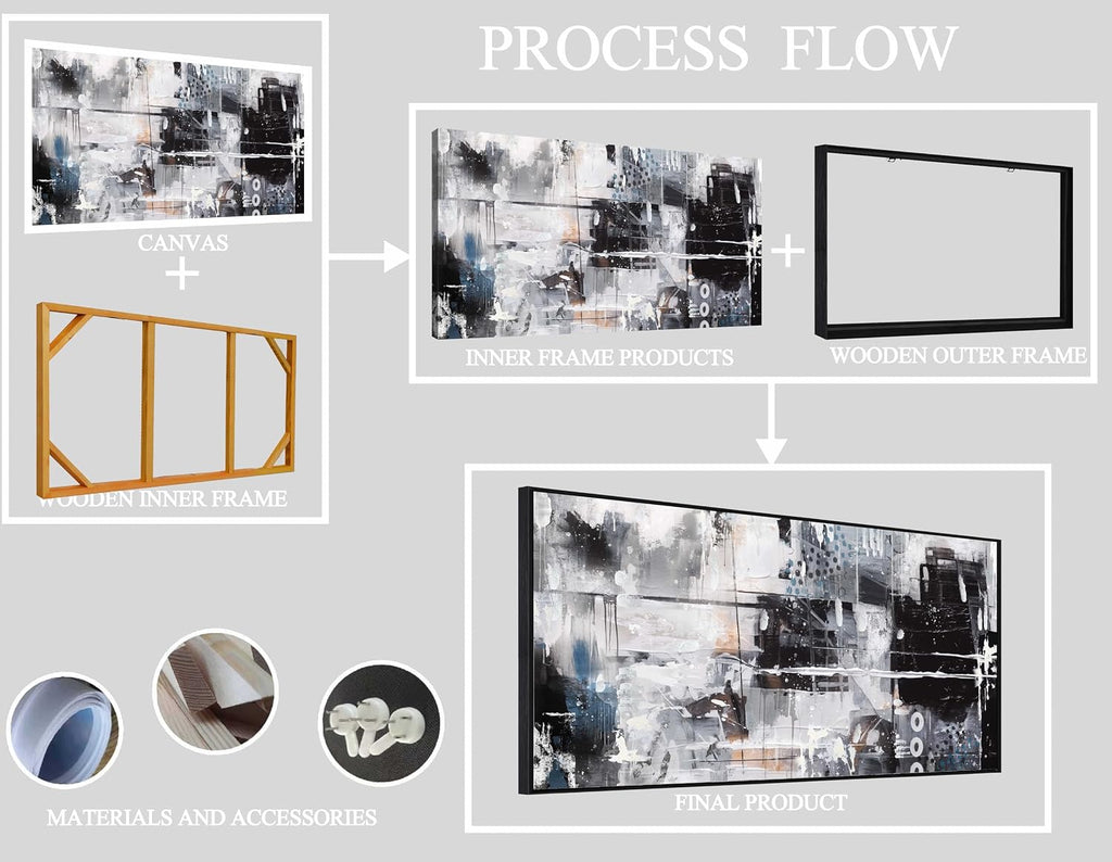 Large Abstract Canvas Wall Art - Black and White Pictures Wall Art Large Size Ready to Hang