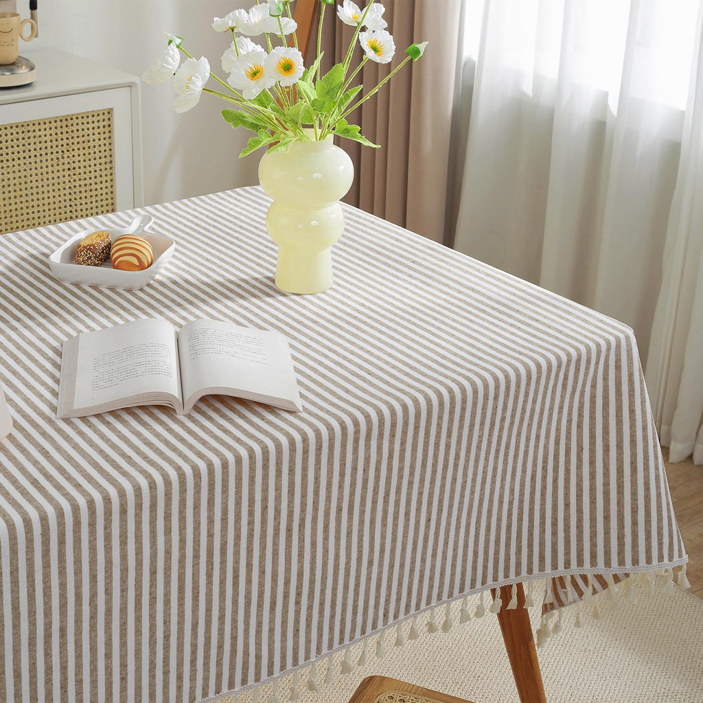 Striped Tablecloth Rectangle Tablecloths Cotton Blend Table Cloth Washable Tabletop Decorative Fabric Table Cover