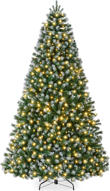 Artificial Frosted Christmas Tree, Premium Pre-Lit Realistic Spruce Holiday Décor w/Dense Branches, Metal Base