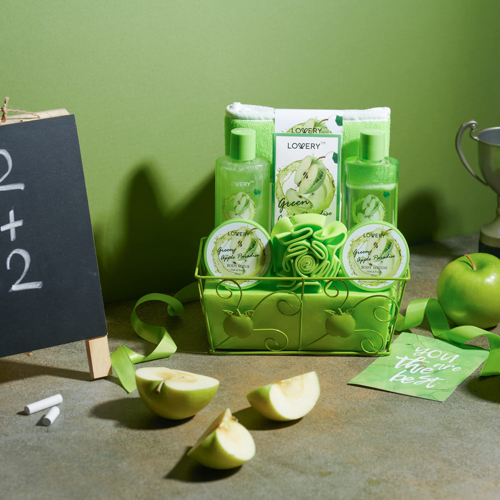 Teacher Appreciation Valentine Gifts, Thankyou Gift, Green Apple Care Package, Relaxation Home SpaGift Baskets for
