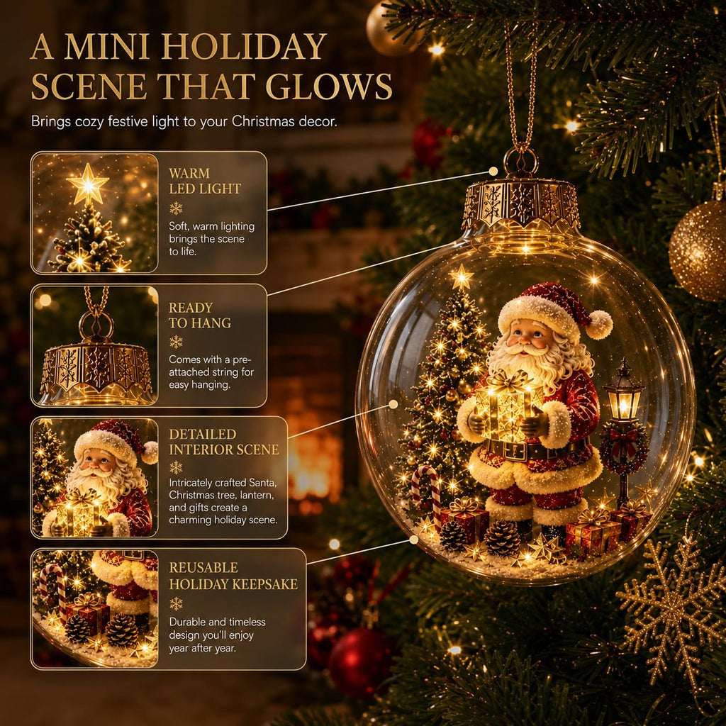 Glowing Christmas Story Ornament, Light-Up Mini Holiday Scene with Warm LED Light Decor, Festive Keepsake Gift