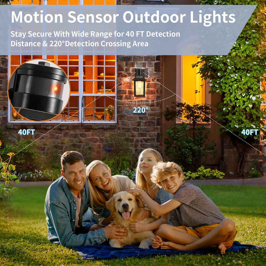 Motion Sensor Porch Light, Dusk to Dawn Outdoor Wall Light, Black, 2 Pack