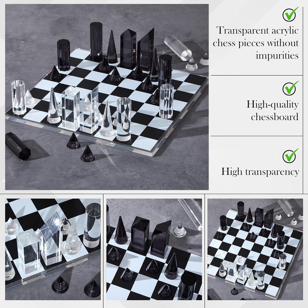 Acrylic Chess Set, 11.8" Modern Chess Board for Adults