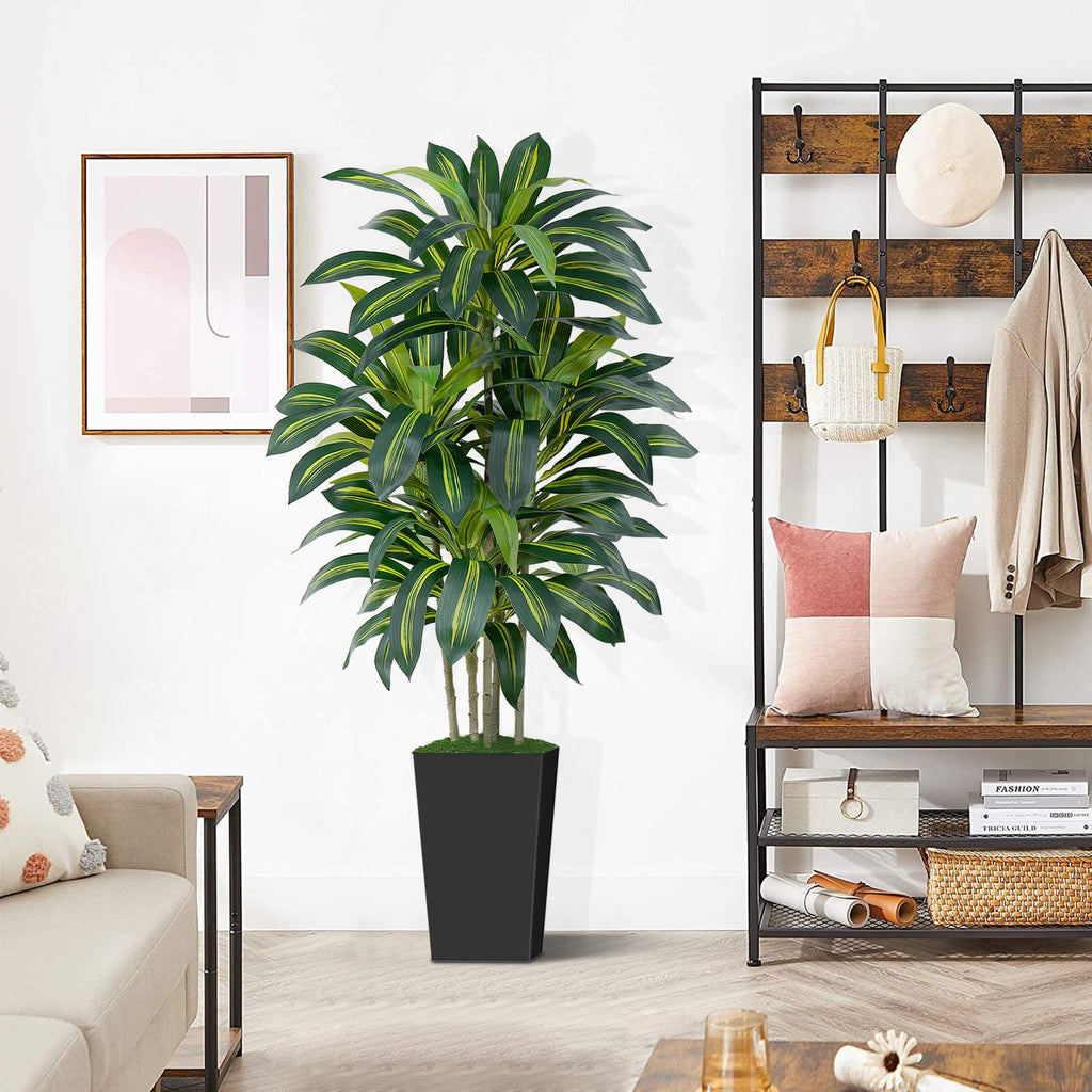 5FT Artificial Dracaena Tree - High-Density Foliage Fake Plant with Black Tall Planter - Faux Yucca Floor Plant Decor