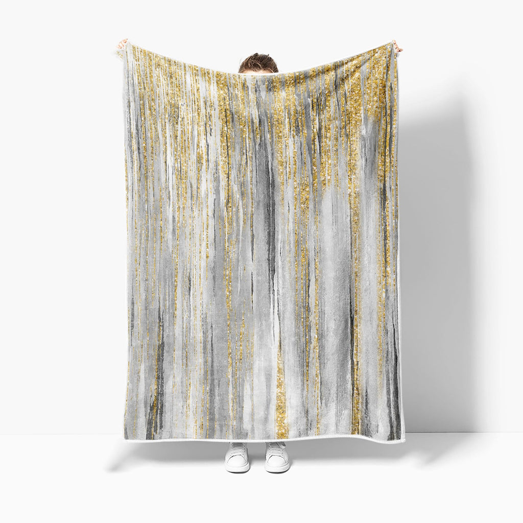 Gray Gold Throw Blanket, Grey Abstract Texture Soft Fleece Blankets for Couch Sofa Bedroom, Morden Blanket for Women