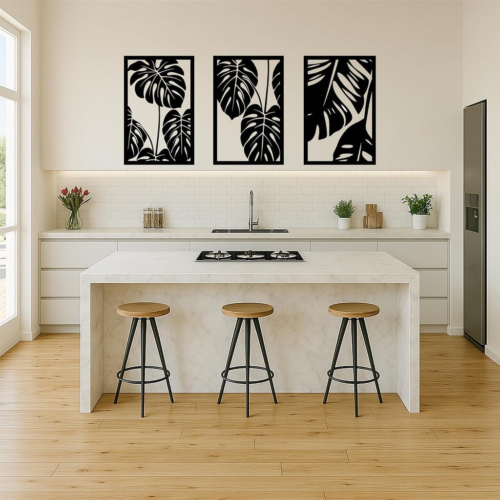 Metal Wall Art, Monstera Leaf Decor - Set of 3