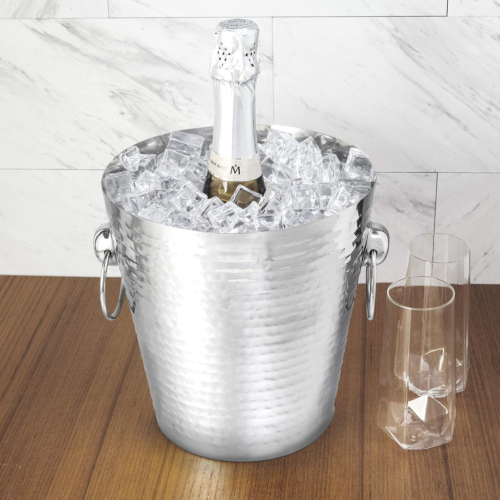 Hammered Metal Ice Bucket, Stainless Steel Beverage Drink Tub With Handles, Champagne, Wine, Beer and Cocktail