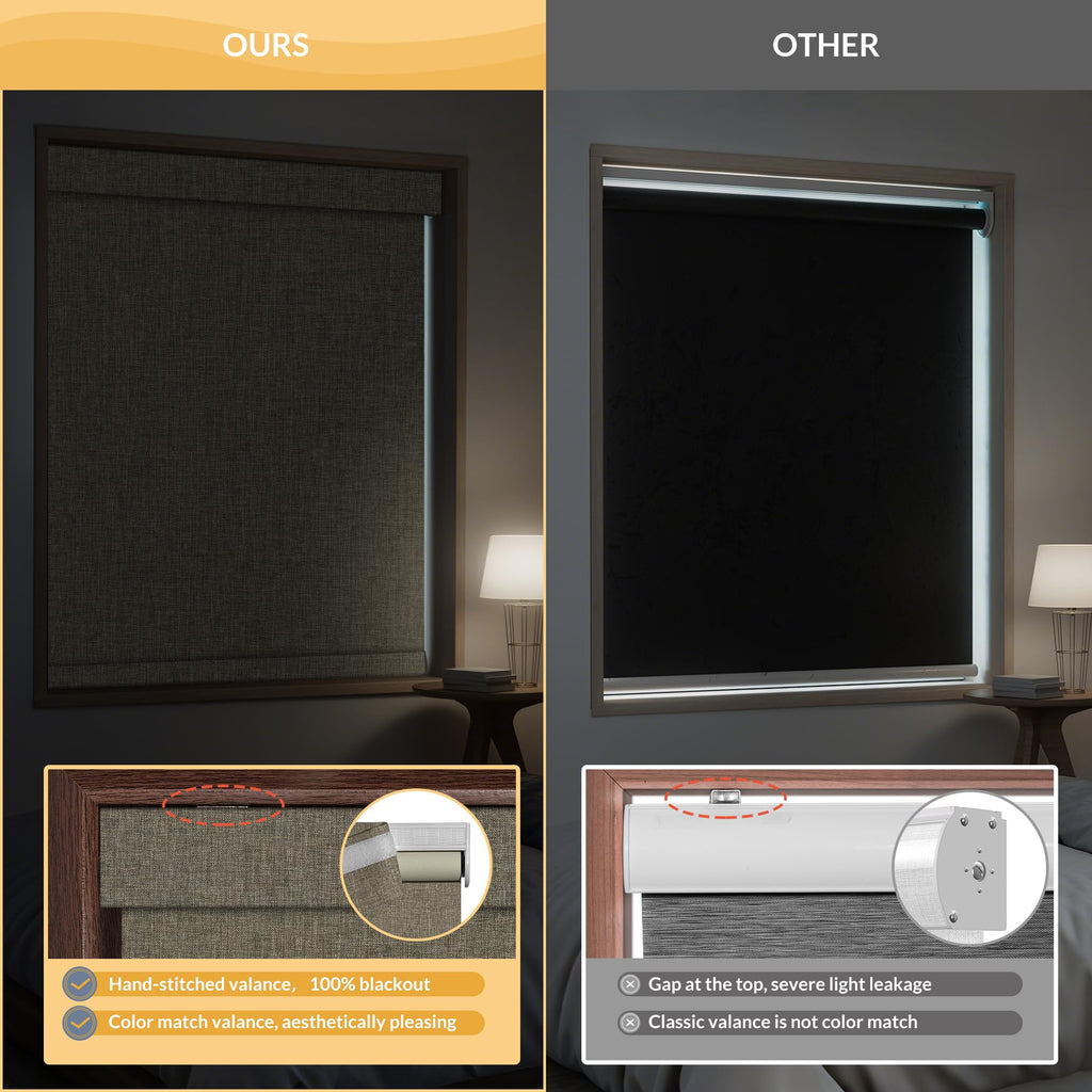 Cordless Blackout Roller Shade for Window, Dark Brown, Custom Size