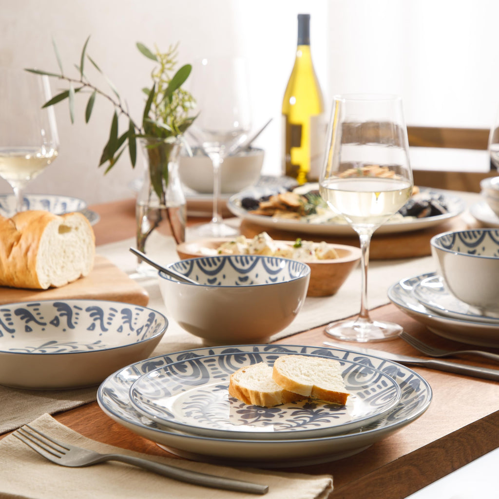 2-Time Oprah's Favorite Things - Valencia Flor 16 Piece Dinnerware Set, Artisanal Decorated Stoneware Plates & Bowls