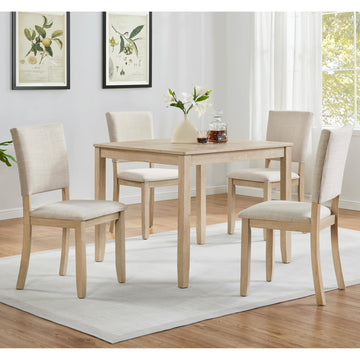 Modern 5-Piece Wooden Dining Table Set for 4 - Small Space 34.5" Square Kitchen Table & Upholstered Seats
