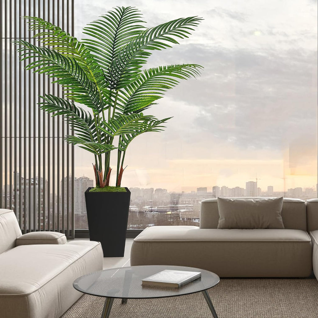 6FT Artificial Palm Tree with Tall Black Planter, Floor Plant