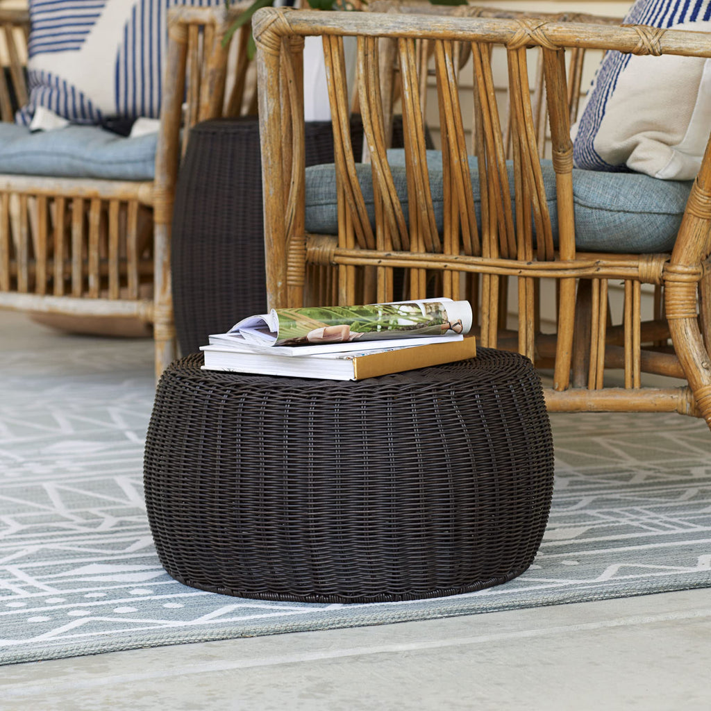 Round Handwoven Resin Storage Stool Ottoman, Brown