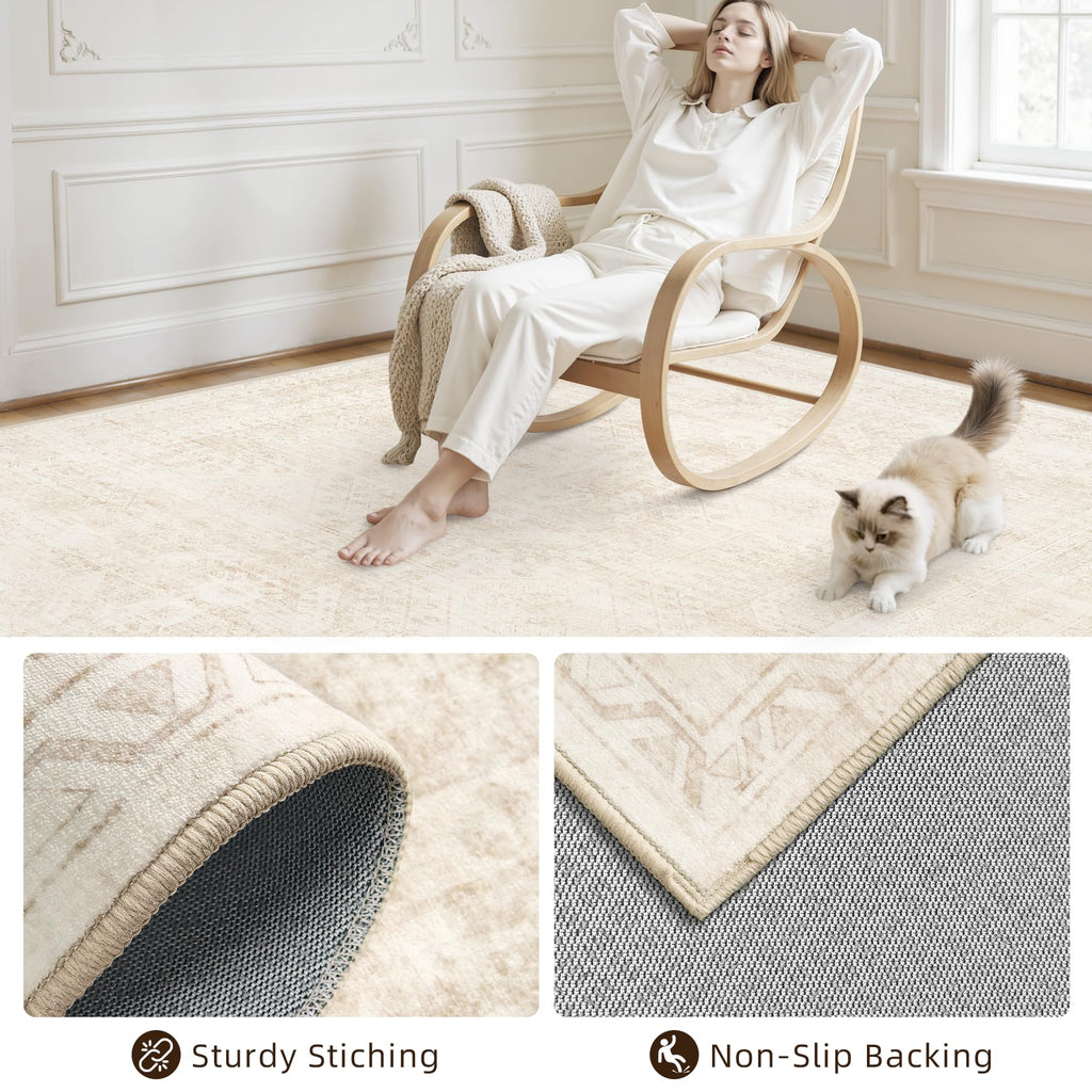 2x14 Hallway Washable Runner Rug: Neutral Kitchen Carpet Beige
