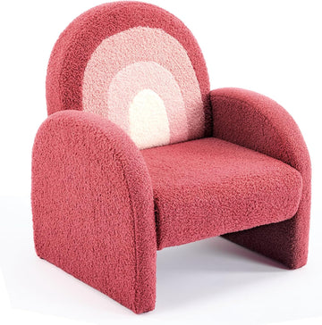Kids Sofa, Toddler Armchair with Full Teddy Fleece Coverage, Ultra-Soft & Plush, Sturdy Base for Boys and Girls, Red