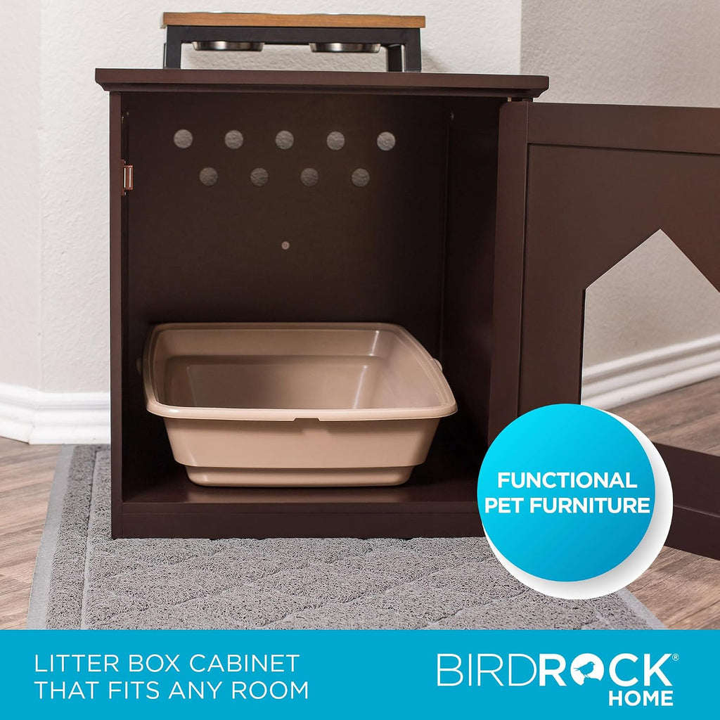 Cat Litter Box Furniture Enclosure - Hidden Kitty Litter Cat House with Hinged Door, Nightstand, Side Table & Pet