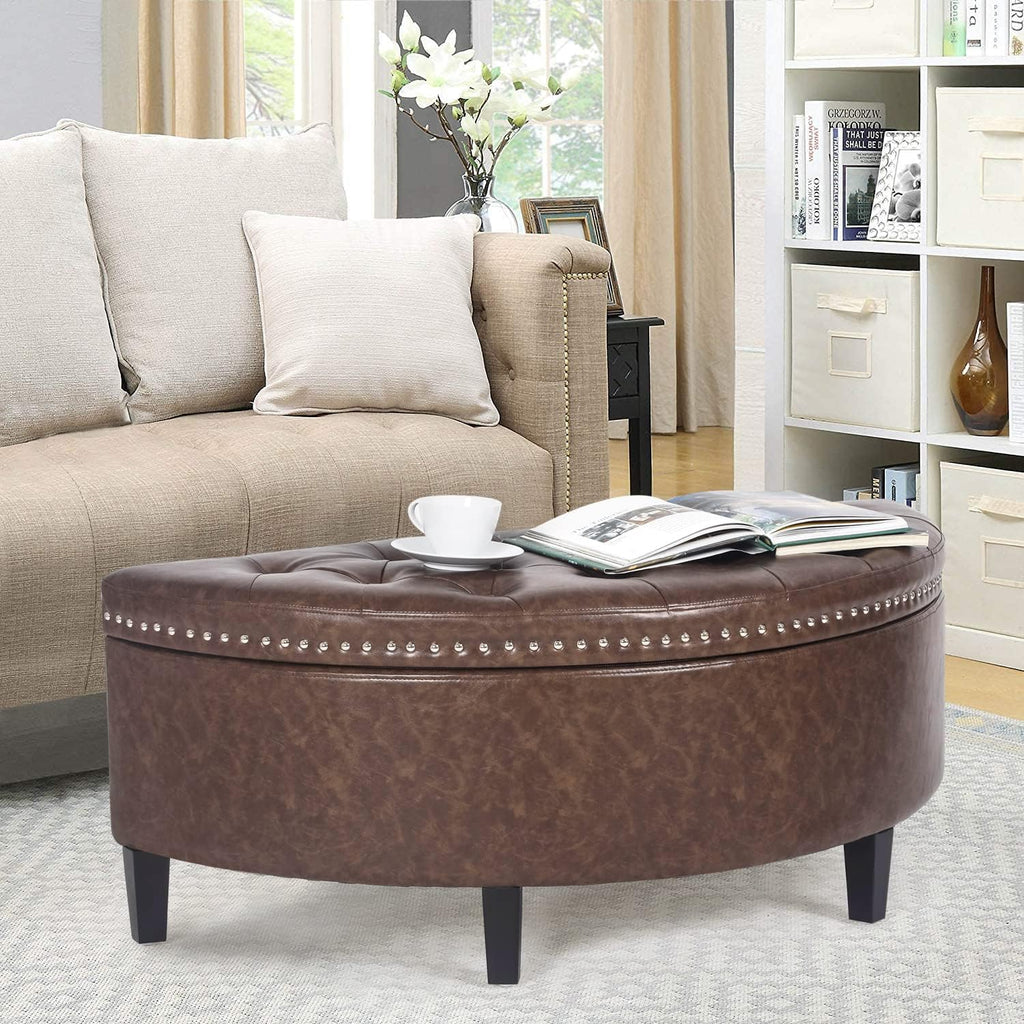43.5" Storage Bench Half Moon Tufted Ottoman with Rivet Storage Room Organizer Bedroom Entryway- Waterproof