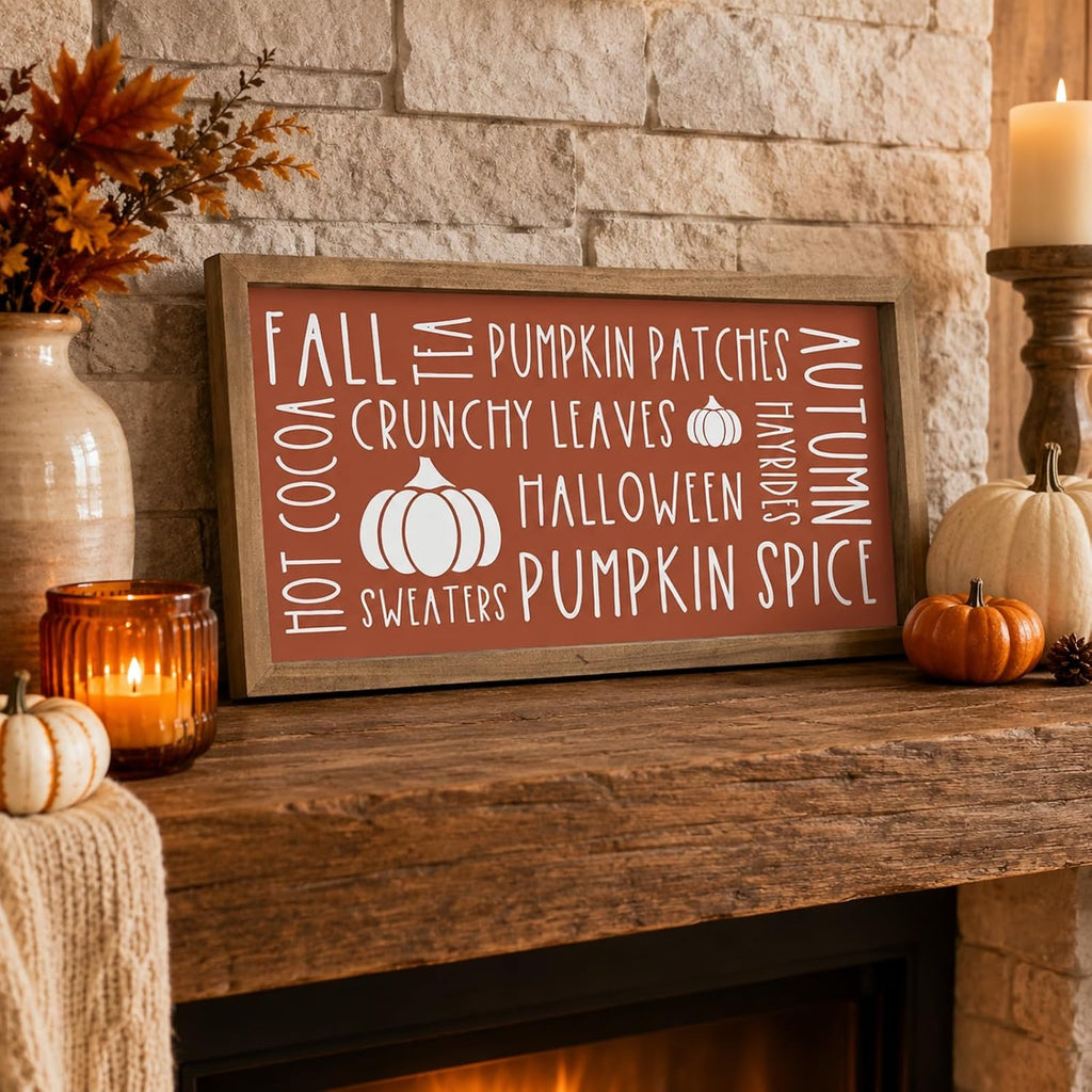 Fall Wall Art Framed, Pumpkins Sign Autumn Home Decor