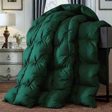 Pinch Pleat Goose Down Comforter Queen Size 90x90, All Season Breathable Duvet Insert, Noiseless Anti-Shift, 100%