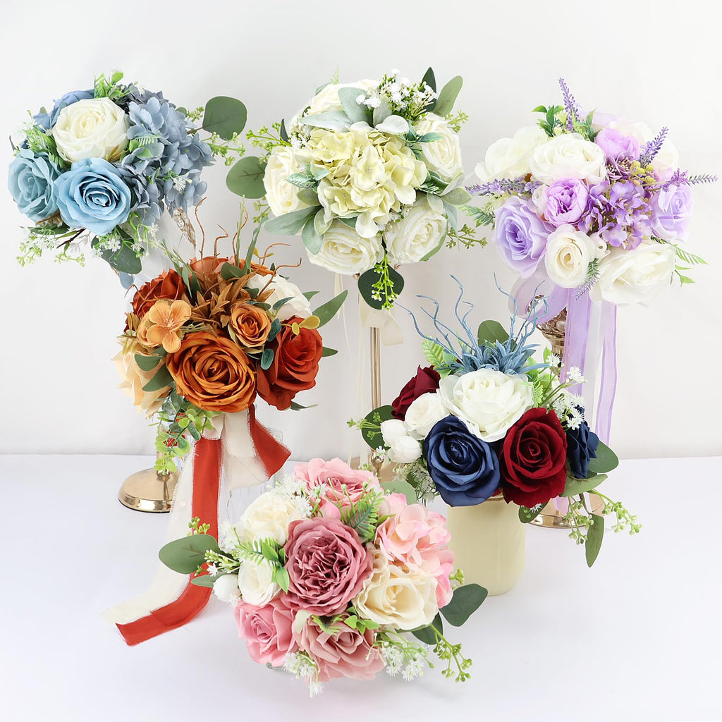 White Bridesmaid Bouquets for Wedding - Silk Artificial Ivory Bridesmaid Flowers, Pre-Made Roses Sage Green Boho