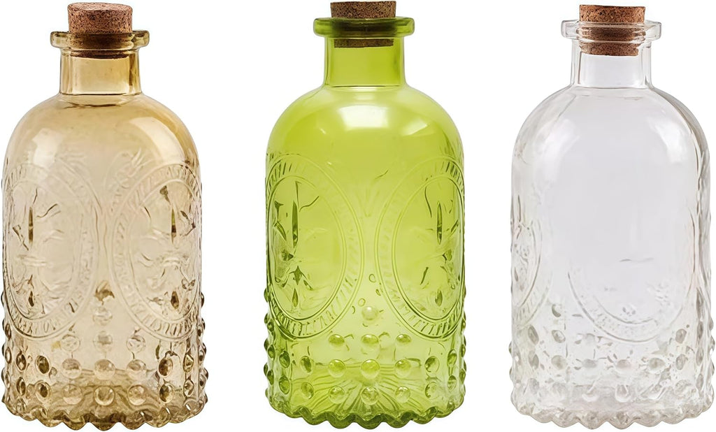 Amber Glass Reed Diffuser Bottles,Apothecary Diffuser Decorative Bottles with Cork Lid,Small Flower Bud - Set of 2