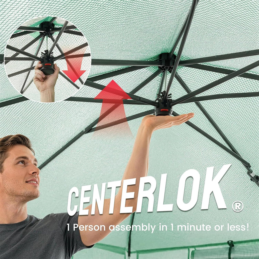 12X8 Pop Up Outdoor Walk-in Portable Greenhouse,Green | Patented CenterLock One Push Instant Greenhouses, Heavy Duty