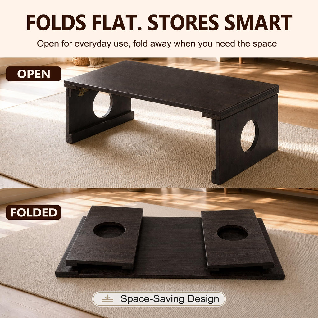 Foldable Japanese Floor Table, Folding Coffee Table, Natural Paulownia Wood