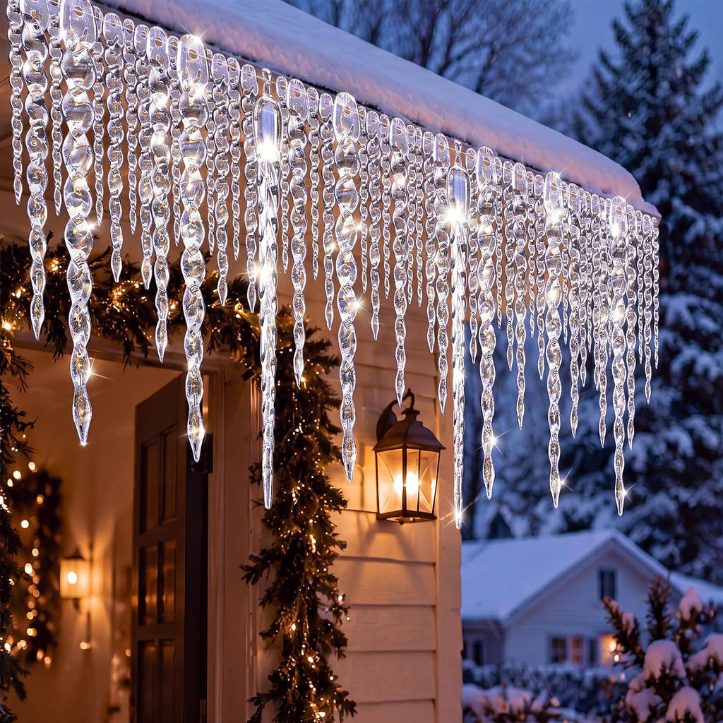 52 Pcs Christmas Crystal Icicle Ornaments for Xmas Tree Decorations