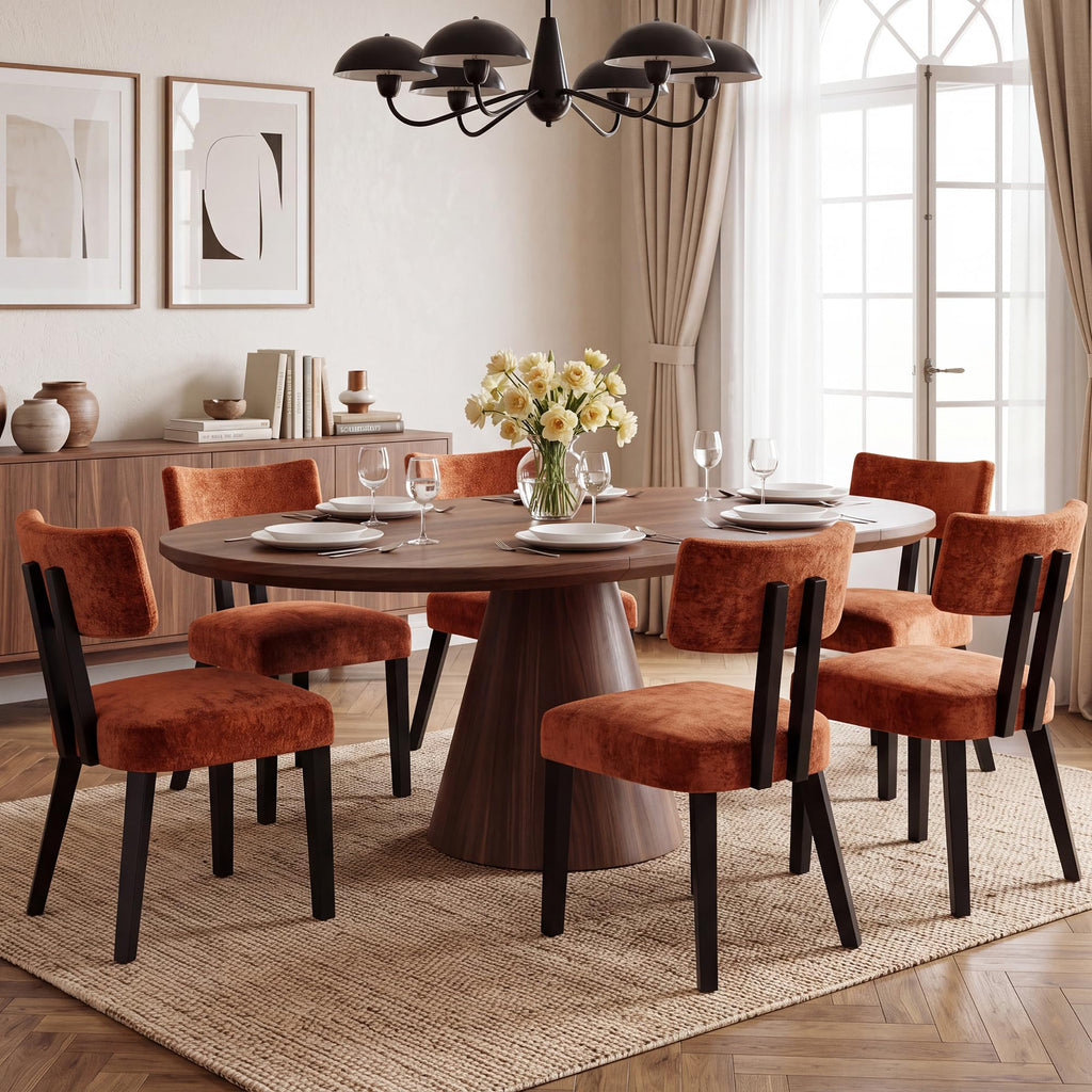 Mid Century Modern Dining Chairs, Velvet Farmhouse Upholstered Kitchen Chairs, Accent Curved Backrest Dining Room