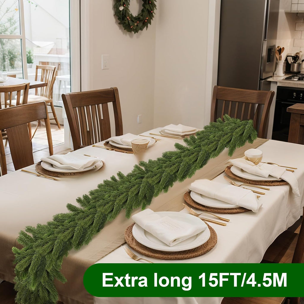 1 Pcs 15 ft Deluxe Thick Christmas Pine Garland Faux Greenery Garland