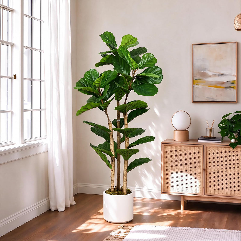 4ft Artificial Fiddle Leaf Fig Tree with White Planters