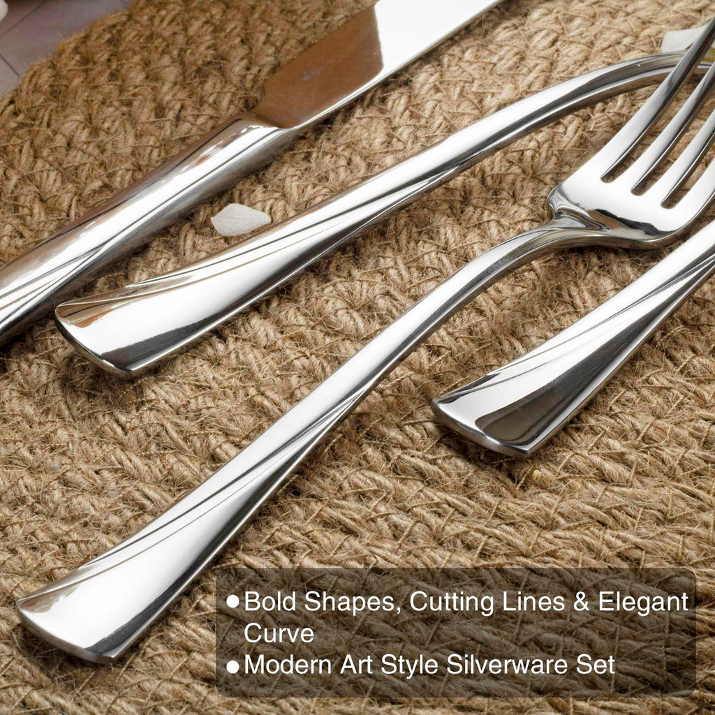 Alice 60-Piece Silverware Set Stainless Steel Flatware Set, Service for 12, Mirror Polished Cutlery Set, Dishwasher Safe