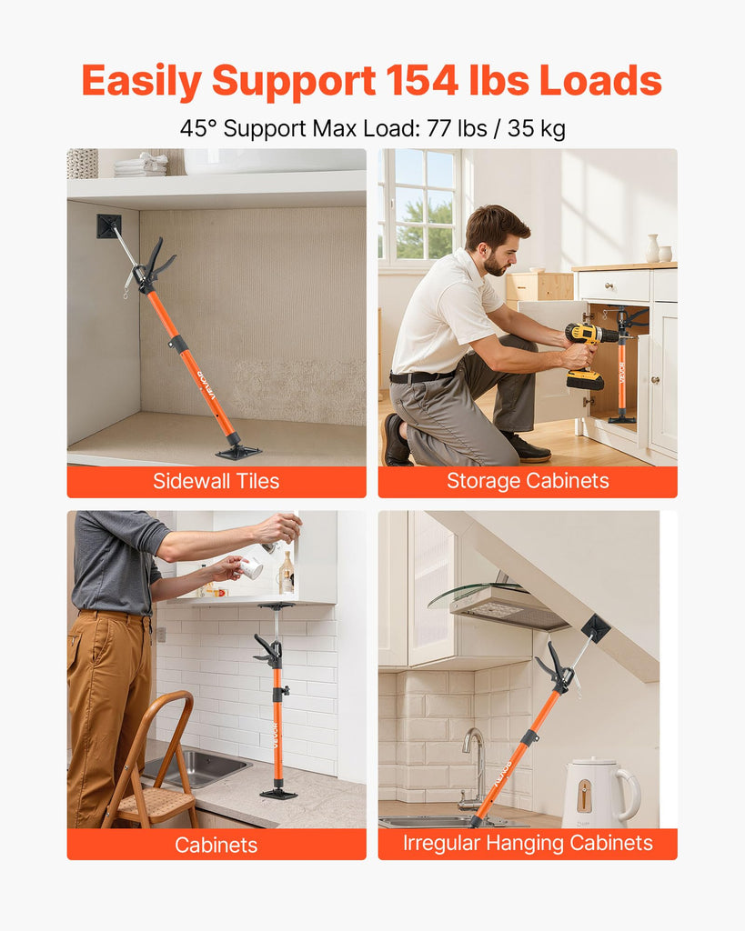 Cabinet Jack Support Pole, 2-Pack, 20.8-45.3 Inch Steel Telescopic Quick Support Rod, Adjustable 3rd Hand System up